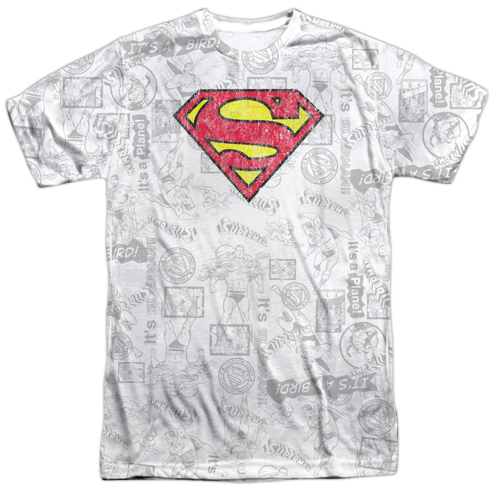 Superman/classic Repeat -  S/s Adult 100% Poly Crew - White