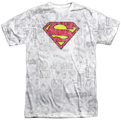 Superman/classic Repeat -  S/s Adult 100% Poly Crew - White