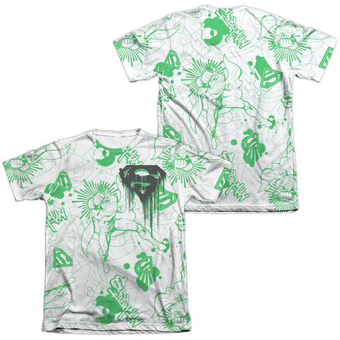 Superman/in Your Face (front/back Print) - Adult 65/35 Poly/cotton S/s Tee - White