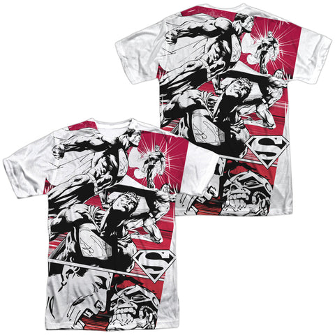 Superman/angry Red (front/back Print) -  S/s Adult 100% Poly Crew - White