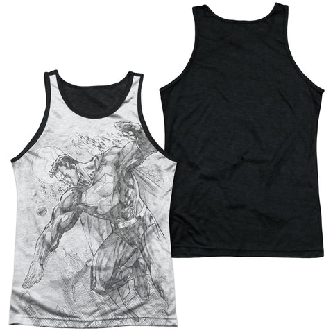 Superman/pencil City To Space-adult Poly Tank Top Black Back-white