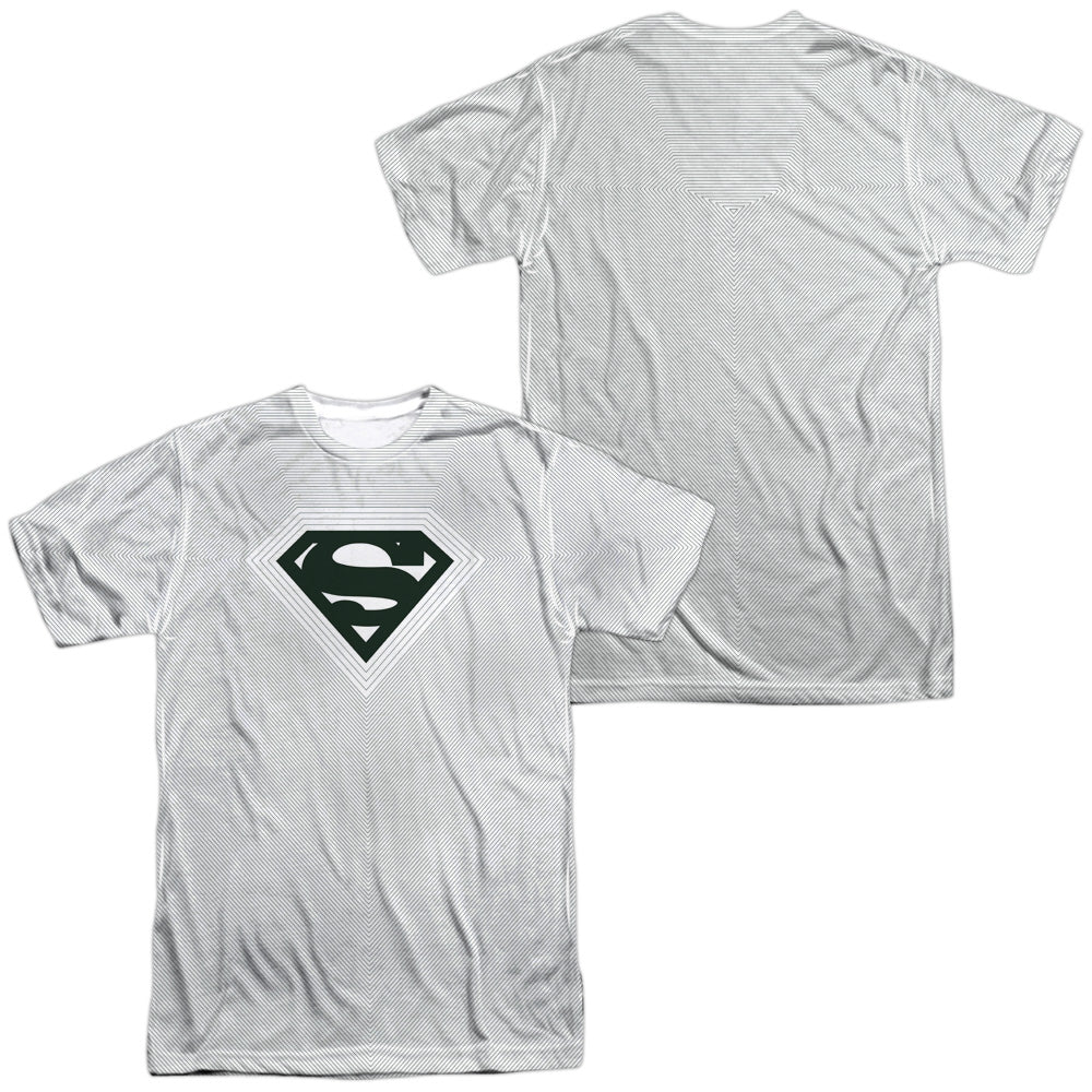 Superman/optical Stripes-s/s Adult Poly Crew-white