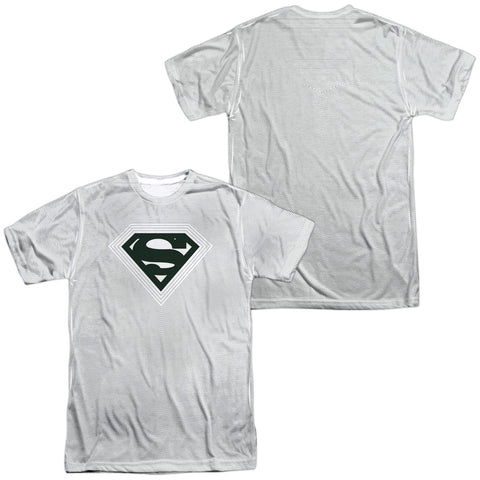 Superman/optical Stripes-s/s Adult Poly Crew-white