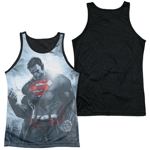 Superman/light Of The Sun-adult Poly Tank Top Black Back-white
