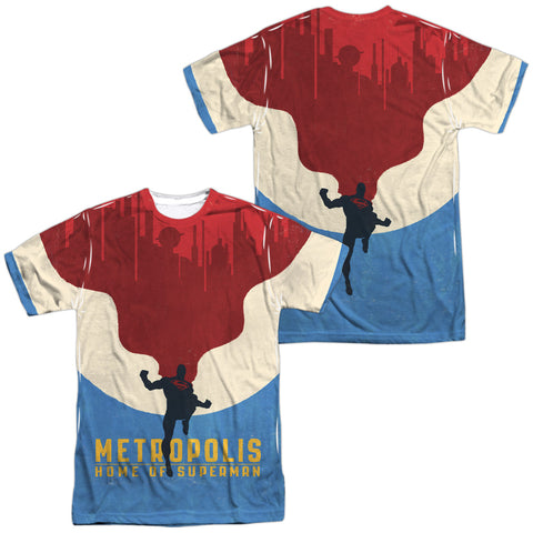 Superman/home (front/back Print)-s/s Adult Poly Crew-white