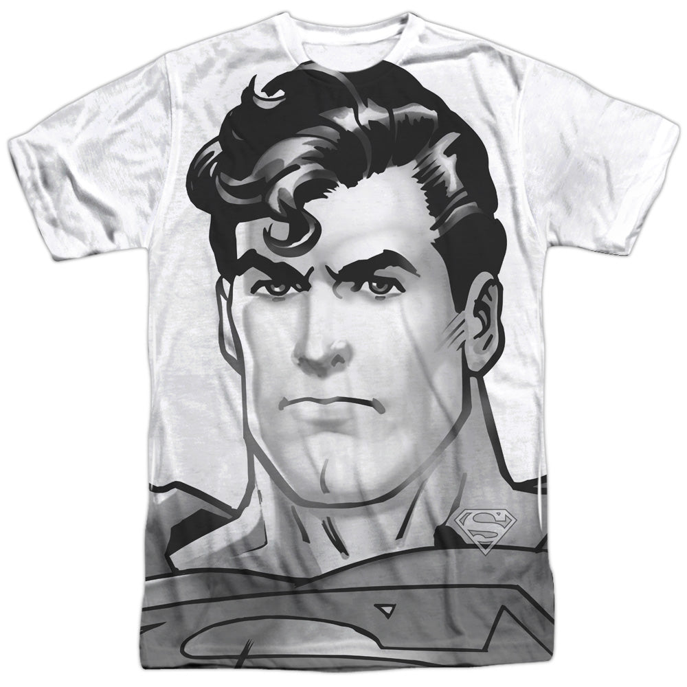 Superman/bw Supes Head-s/s Adult Poly Crew-white