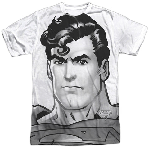Superman/bw Supes Head-s/s Adult Poly Crew-white