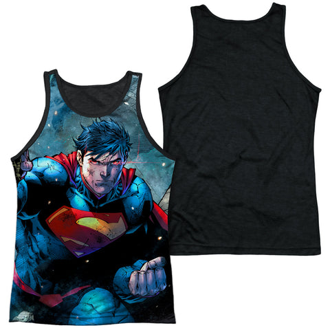 Superman/rumble-adult Poly Tank Top Black Back-white
