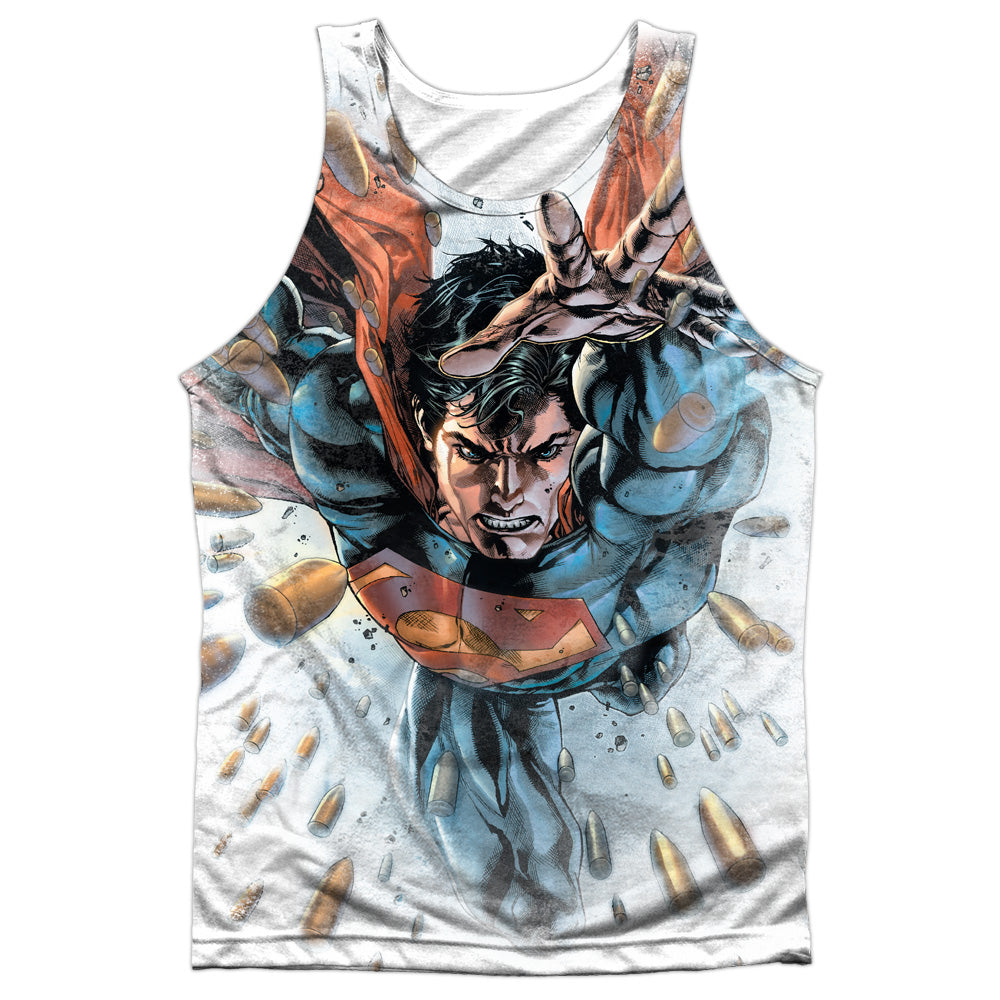 Superman/bullets In The Sky - Adult 100% Poly Tank Top - White