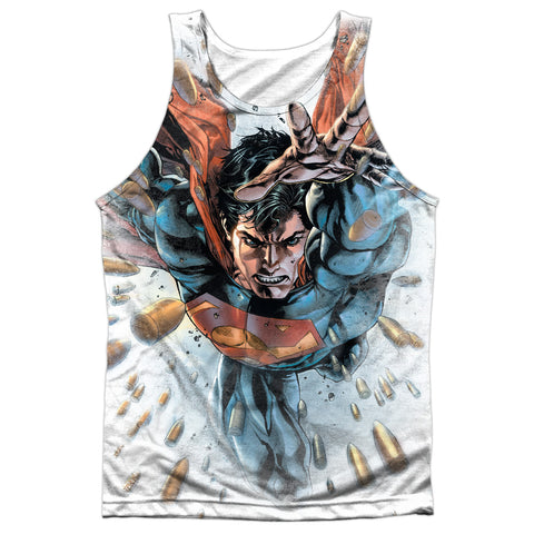 Superman/bullets In The Sky - Adult 100% Poly Tank Top - White