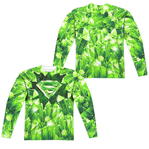 Superman/kryptonite Shield (front/back Print)-l/s Adult Poly Crew -white