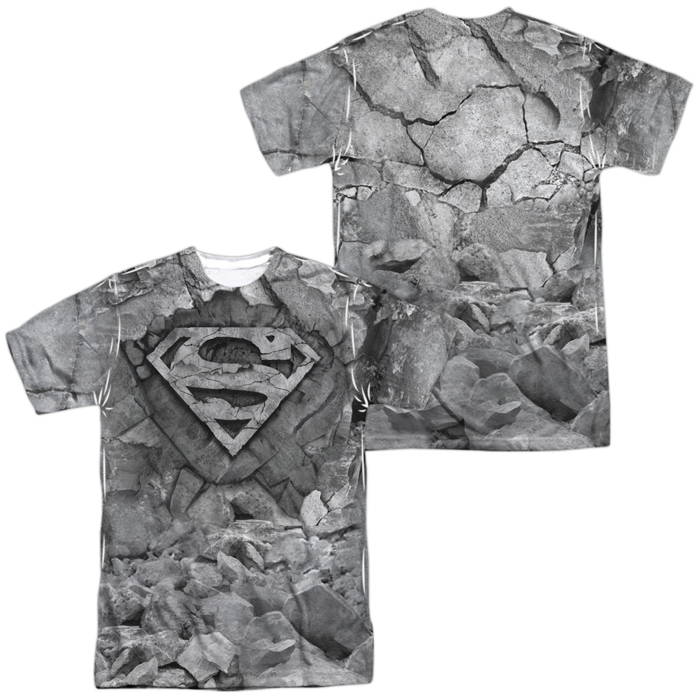 Superman/rock & Rumble (front/back Print)-s/s Adult Poly Crew-white