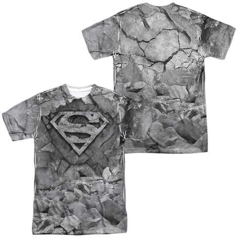 Superman/rock & Rumble (front/back Print)-s/s Adult Poly Crew-white