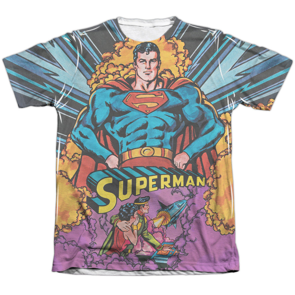 Superman/blast Off-adult Poly/cotton S/s Tee-white