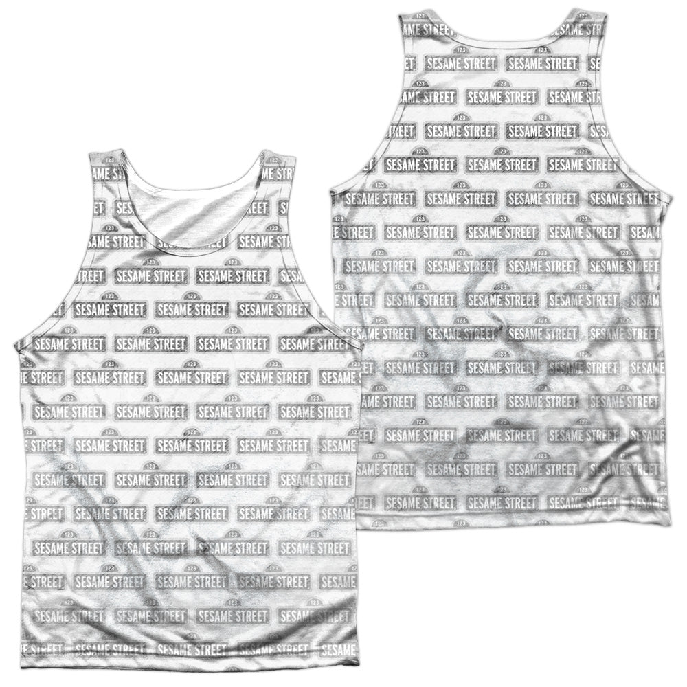 Sesame Street/bw Pattern (front/back Print)-adult Poly Tank Top-white
