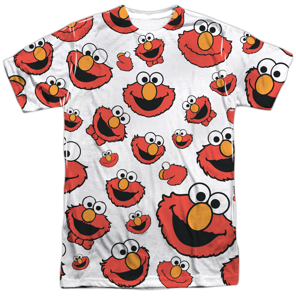 Sesame Street/elmo Face Pattern-s/s Adult Poly Crew-white
