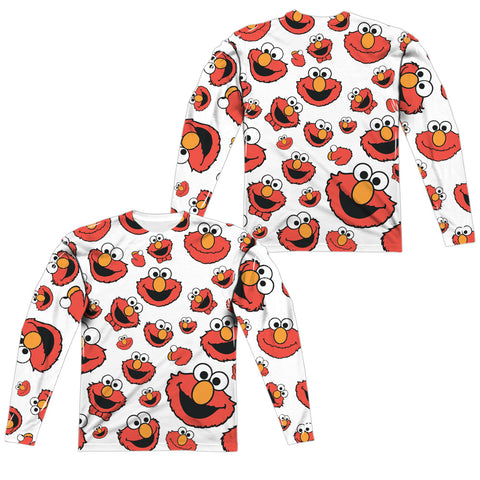 Sesame Street/elmo Face Pattern (front/back Print)-l/s Adult Poly Crew -white