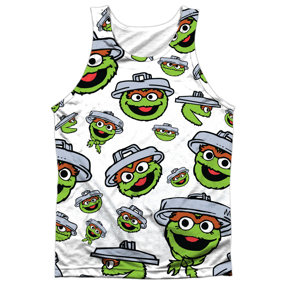 Sesame Street/oscar Face Pattern-adult Poly Tank Top-white
