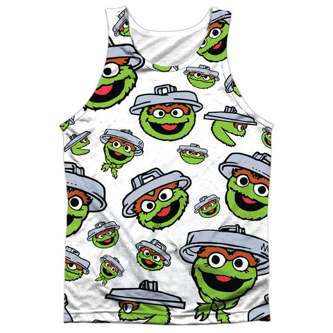 Sesame Street/oscar Face Pattern-adult Poly Tank Top-white