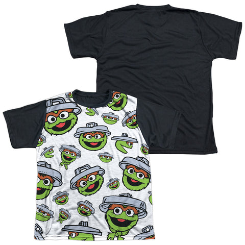 Sesame Street/oscar Face Pattern-s/s Youth White Front Black Back  -white