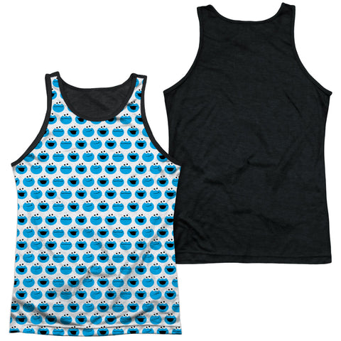 Sesame Street/simple Cookie Pattern-adult Poly Tank Top Black Back-white