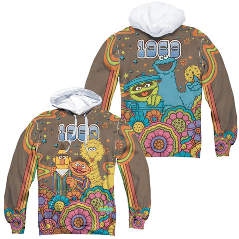 Sesame Street/psychedelic 69 (front/back Print)-adult Poly Pullover Hoodie-white