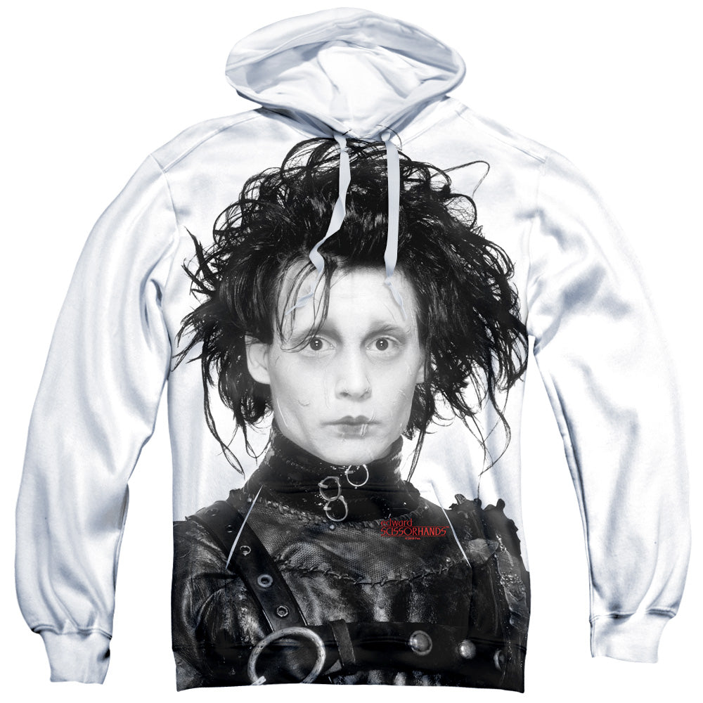 Edward Scissorhands/heads Up-adult Poly Pullover Hoodie-white
