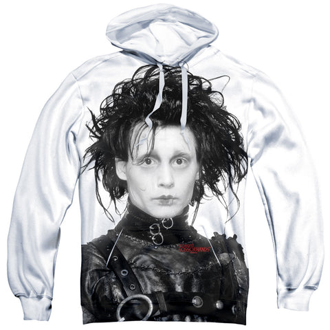 Edward Scissorhands/heads Up-adult Poly Pullover Hoodie-white