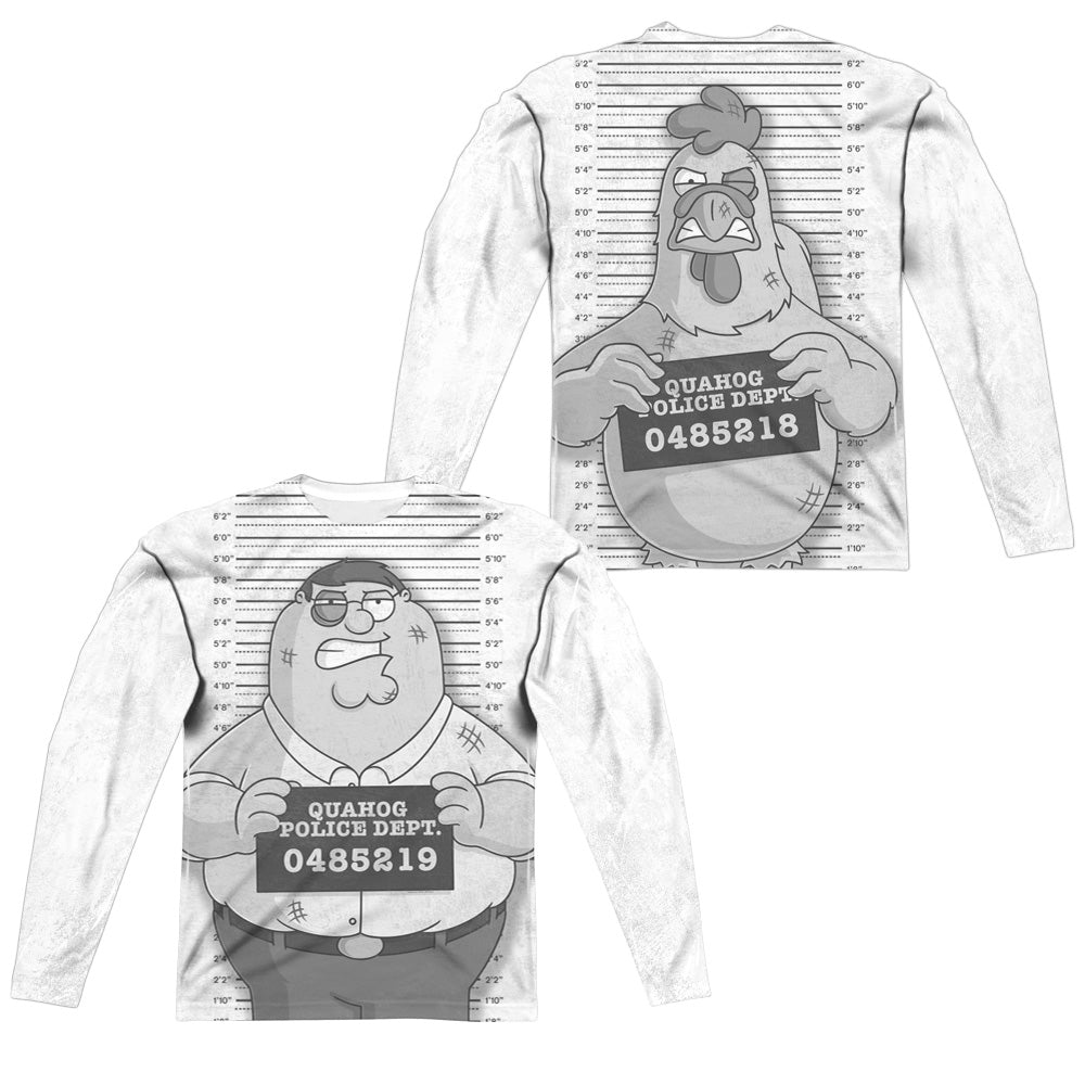 Family Guy/mug Shot (front/back Print)-l/s Adult Poly Crew -white