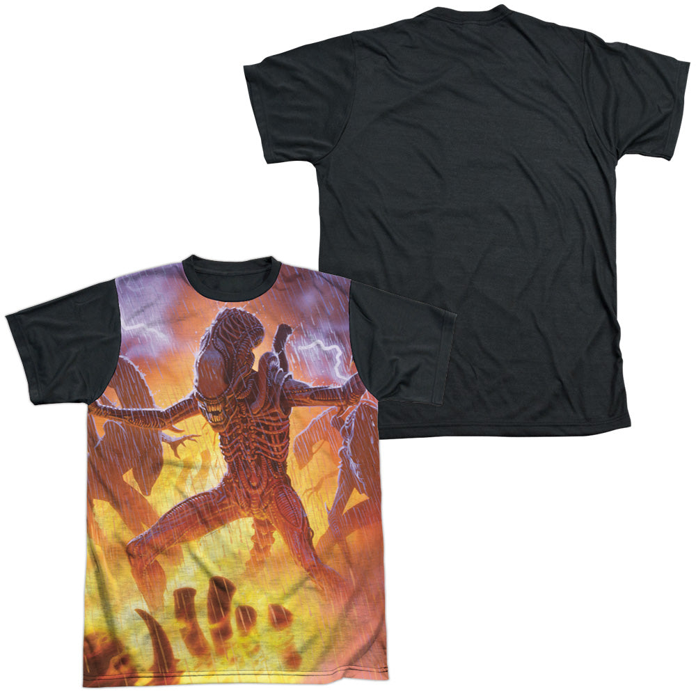 Alien/lightning And Fire-s/s Adult White Front Black Back  -white