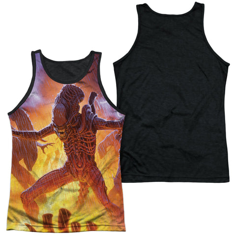 Alien/lightning And Fire-adult Poly Tank Top Black Back-white