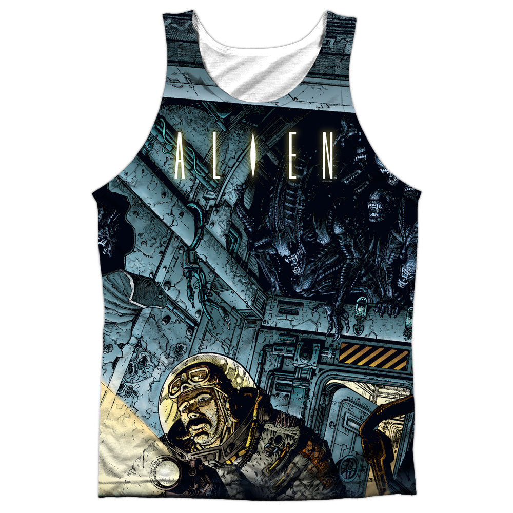 Alien/lurking-adult 100% Poly Tank Top-white