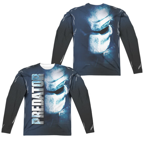 Predator/mask (front/back Print)-l/s Adult Poly Crew -white
