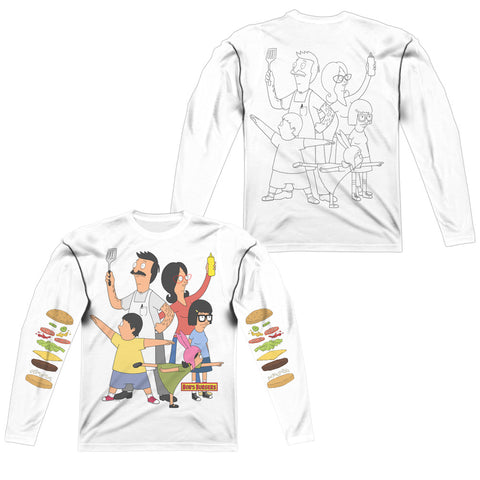 Bobs Burgers/hero Pose (front/back Print)-l/s Adult Poly Crew -white