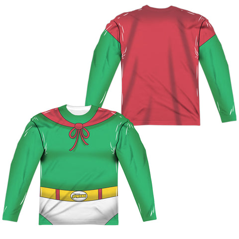 Impractical Jokers/captain Fatbelly Costume (front/back Print)-l/s Adult Poly Crew -white