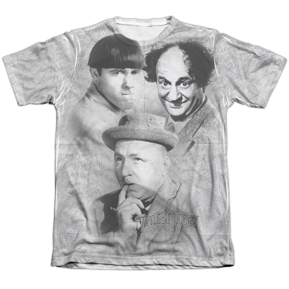 Three Stooges/signature-adult Poly/cotton S/s Tee-white