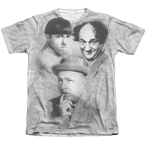 Three Stooges/signature-adult Poly/cotton S/s Tee-white
