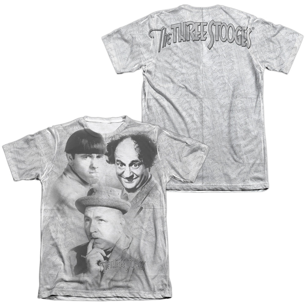 Three Stooges/signature (front/back Print)-adult Poly/cotton S/s Tee-white