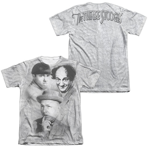 Three Stooges/signature (front/back Print)-adult Poly/cotton S/s Tee-white
