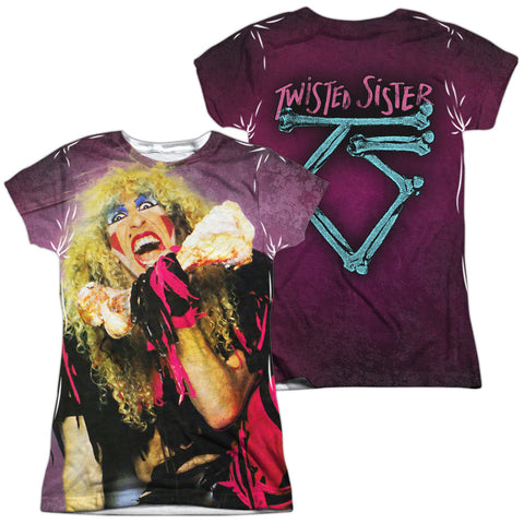 Twisted Sister/dee (front/back Print)-s/s Junior Poly Crew-white