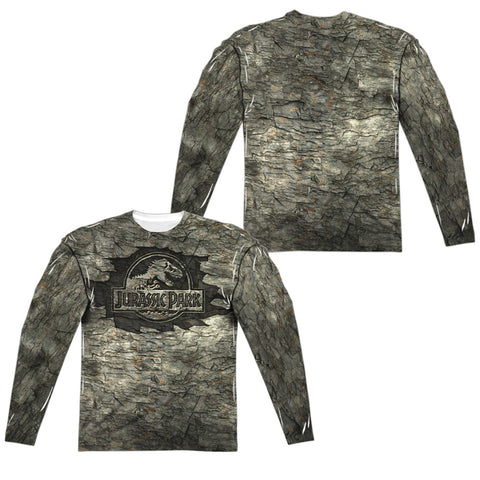 Jurassic Park/jurassic Stone (front/back Print)-l/s Adult Poly Crew -white