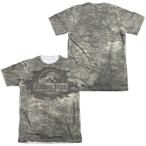 Jurassic Park/jurassic Stone (front/back Print)-adult Poly/cotton S/s Tee-white