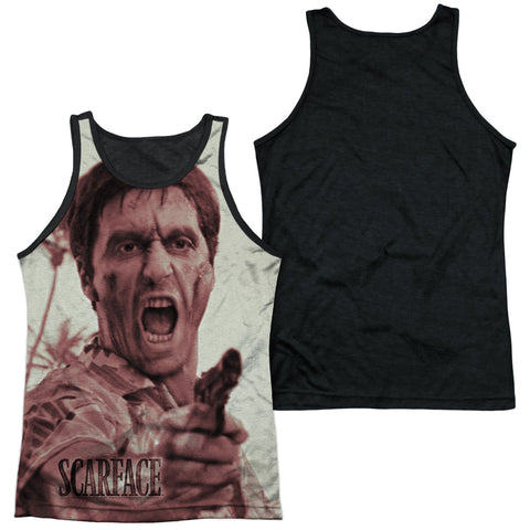Scarface/war Cry-adult Poly Tank Top Black Back-white