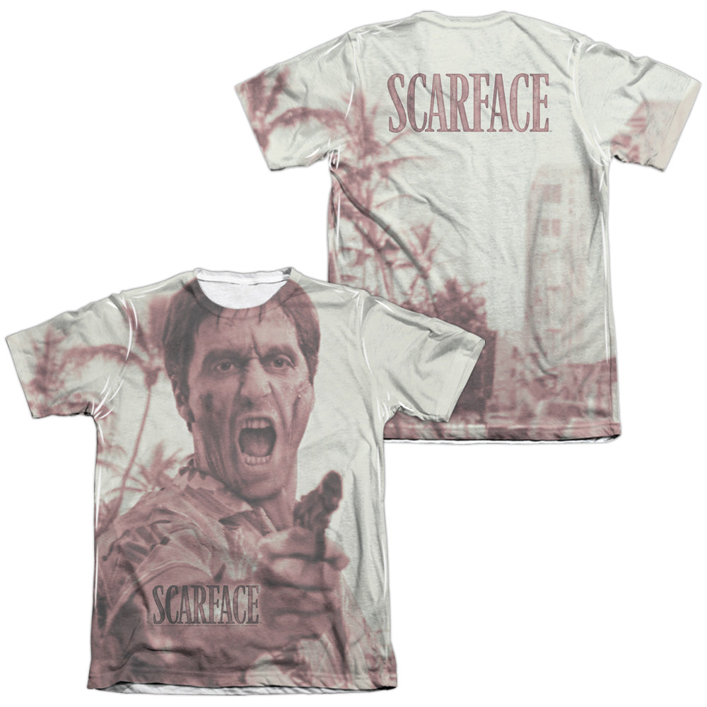Scarface/war Cry (front/back Print) - Adult 65/35 Poly/cotton S/s Tee - White