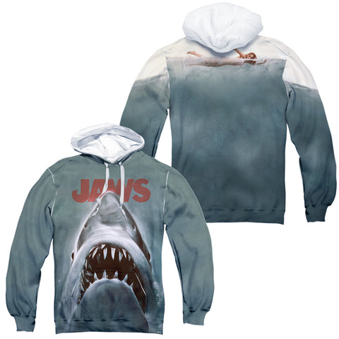 Jaws/poster (front/back Print)-adult Poly Pullover Hoodie-white