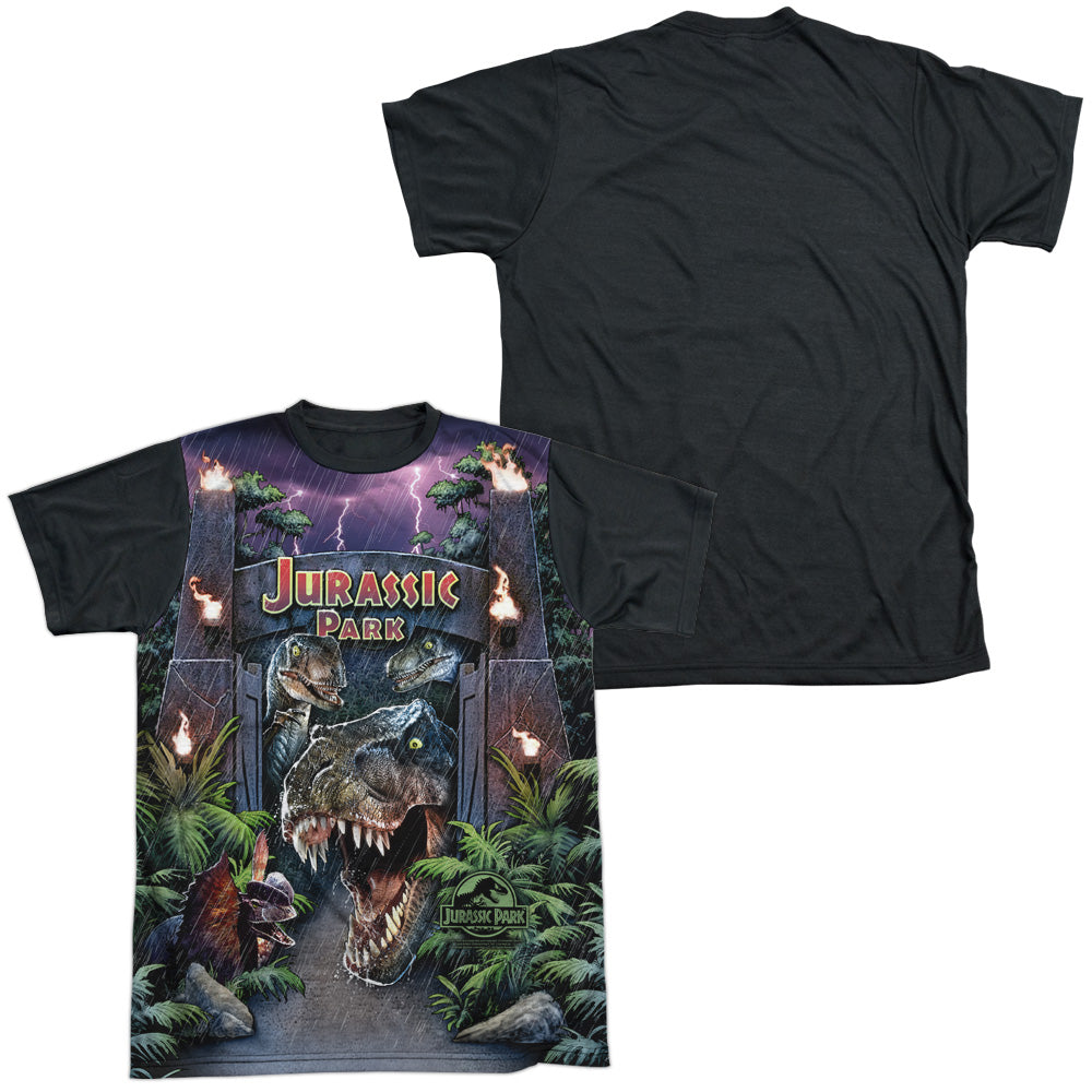 Jurassic Park/welcome To The Park-s/s Adult White Front Black Back  -white