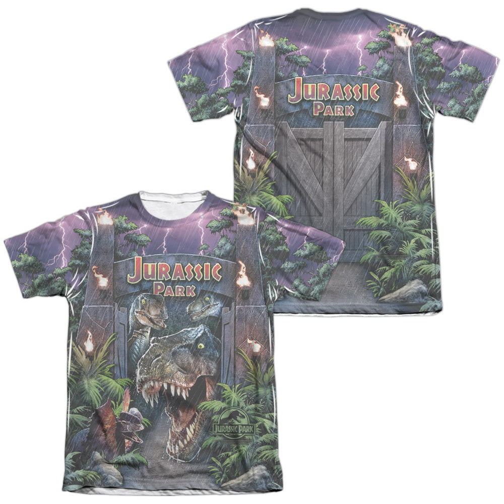 Jurassic Park/welcome To The Park-adult Poly/cotton S/s Tee-white