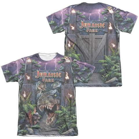 Jurassic Park/welcome To The Park-adult Poly/cotton S/s Tee-white