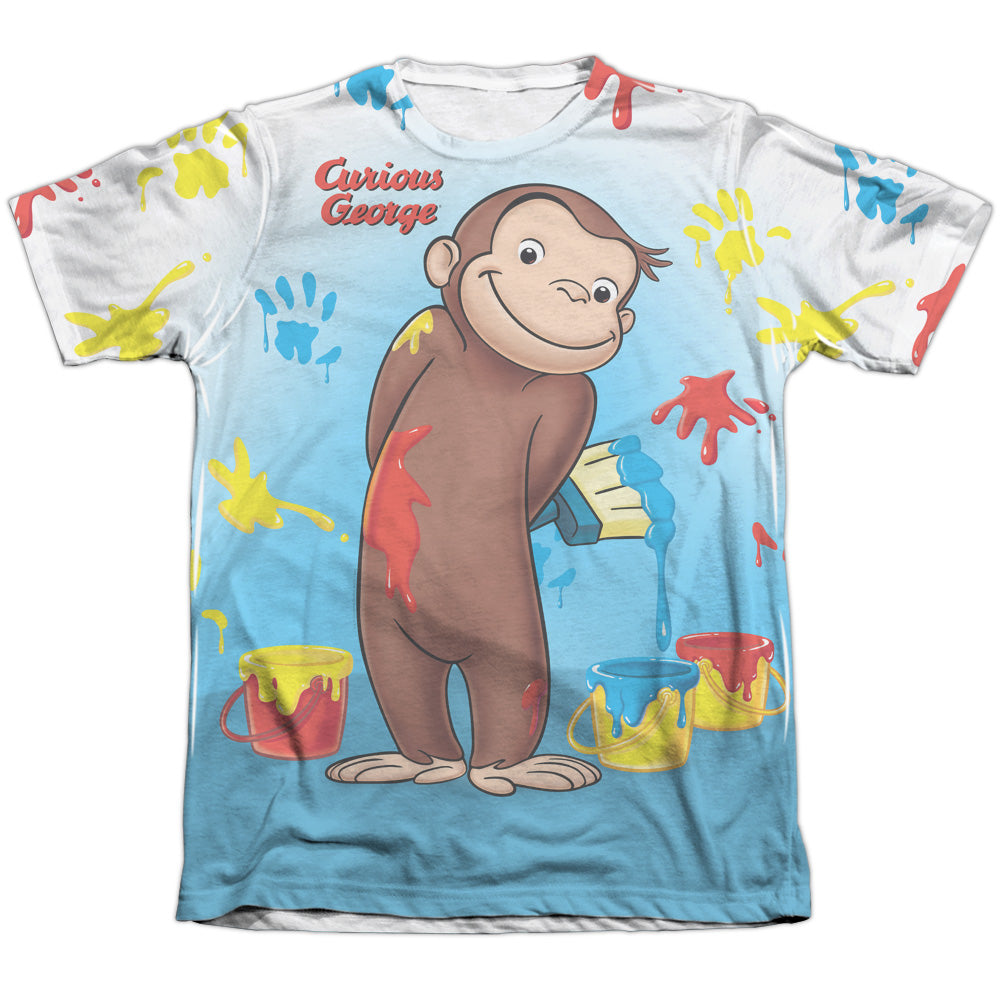 Curious George/paint All Over - Adult 65/35 Poly/cotton S/s Tee - White - 3x - White
