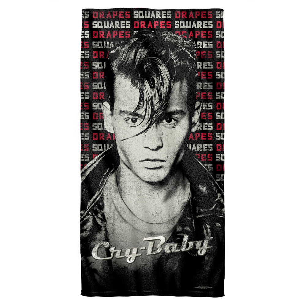 Cry Baby/drapes And Squares-cotton Front / Poly Back Beach Towel-white